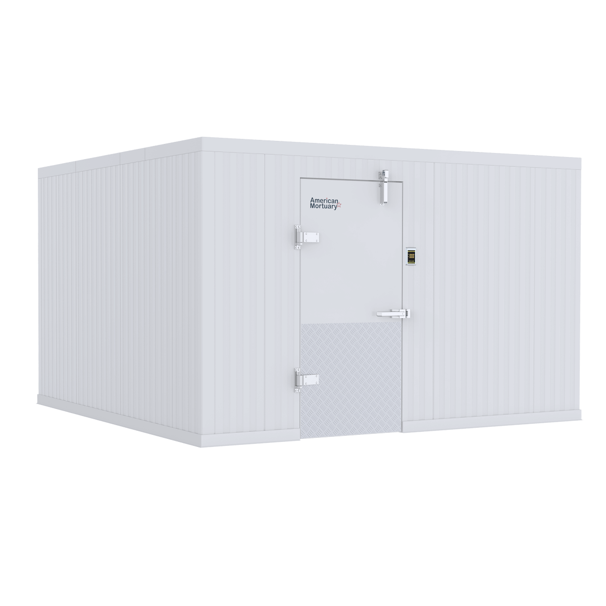 Mortuary Cooler Authority 12 x 12 morgue cooler with roll-in racks