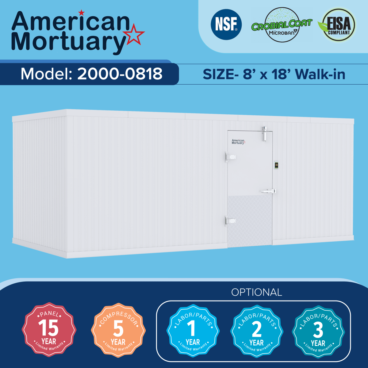 ❄️ 8×18 Walk - In Mortuary Cooler – Model 2000 - 0818 - American Mortuary Coolers & Equipments