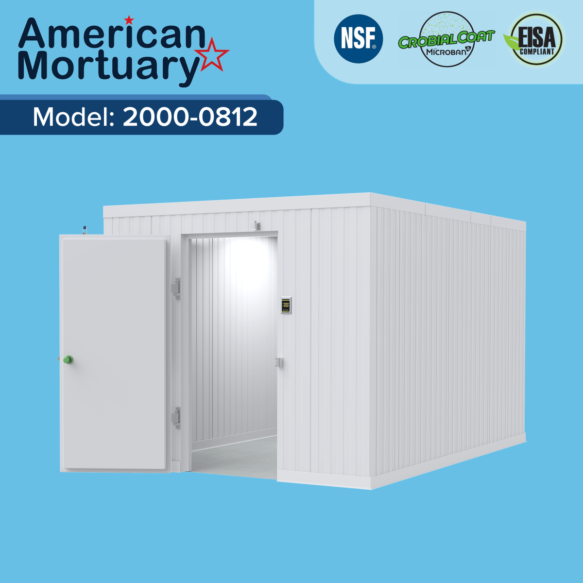 American-made 8x12 mortuary cooler with 10 body capacity