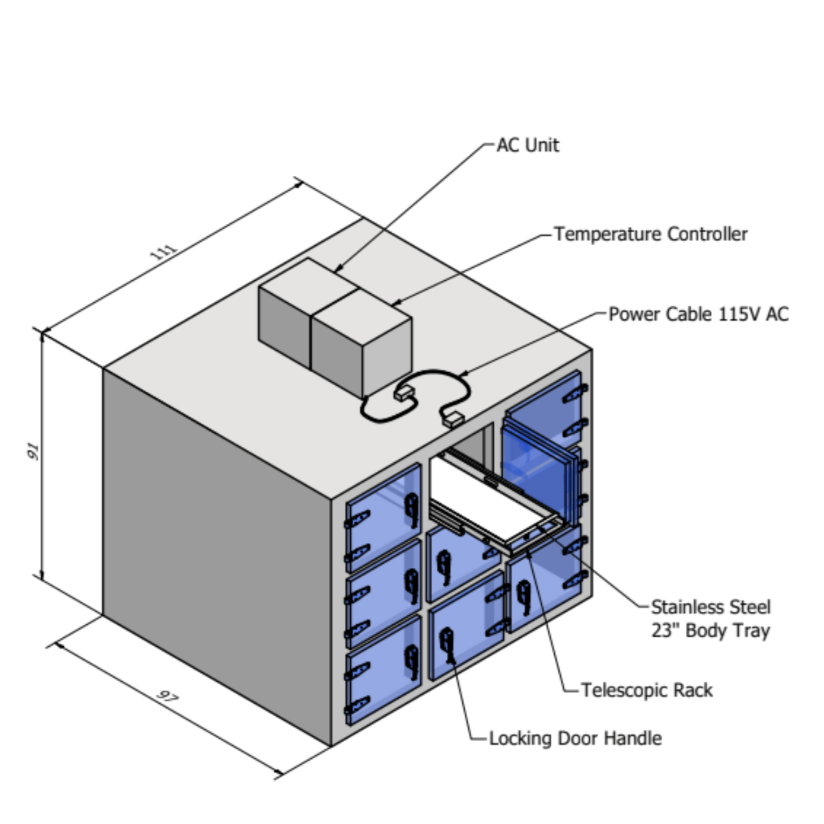 9 Bay Vault Style Morgue Cooler – Model 1070 - 09MB - American Mortuary Coolers & Equipments