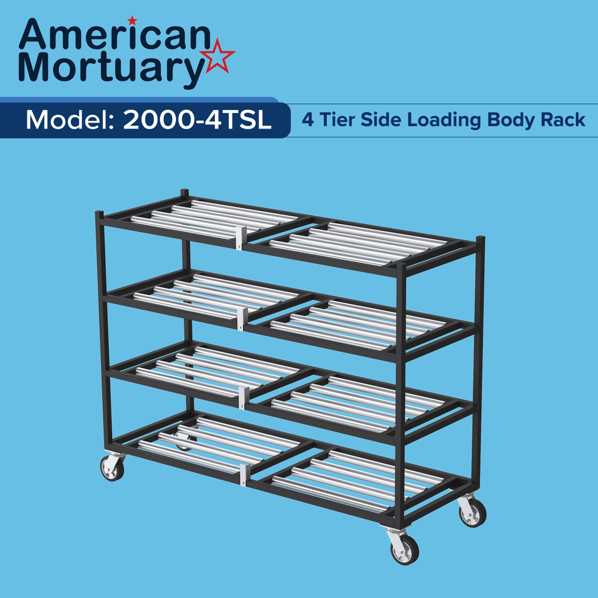 American Mortuary Coolers 4 Tier Rack with Handicap Accessible Design