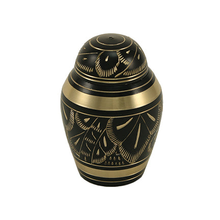 Black and Gold Etched Floral Brass Mini Keepsake Urn