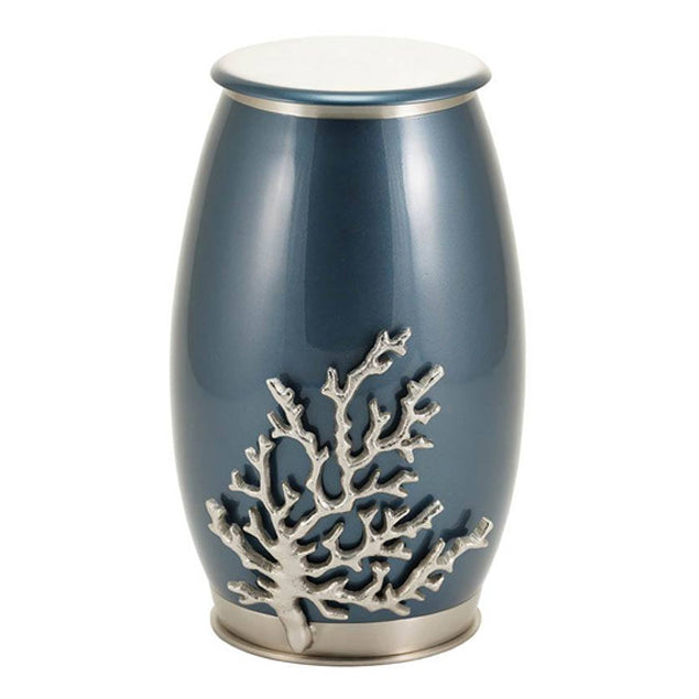 Blue with Pewter Coral Stainless Steel Full Size Cremation Urn