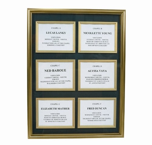 6-Panel Deceased Name Locator Display with Glass Overlay