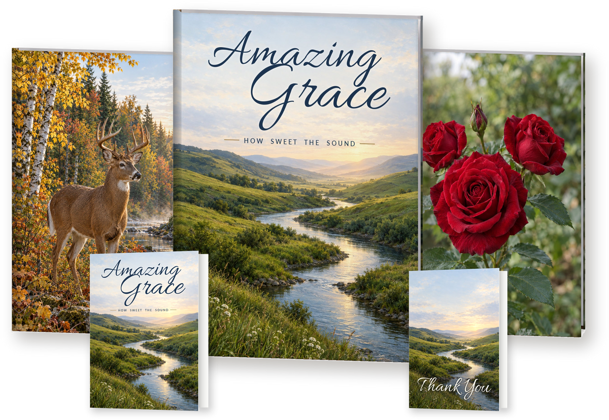 Funeral Source One register book, service folders and acknowledgment cards in a matching design