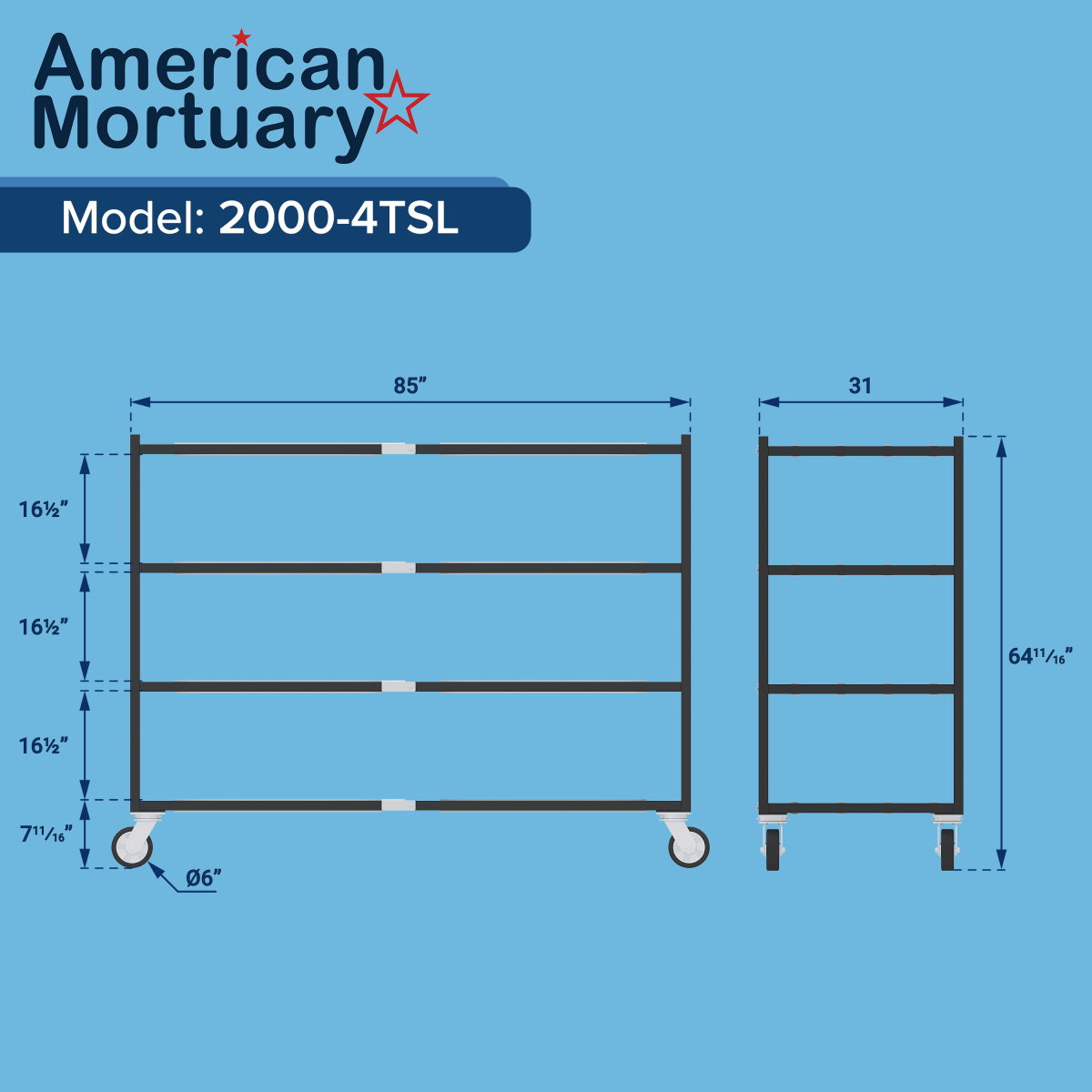 OSHA approved mortuary rack with A+ BBB rating and 20 year warranty
