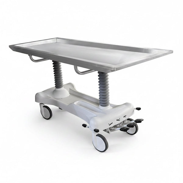 Oversized Hydraulic Embalming Table | Bariatric Mortuary Prep Table | 850 lb Cadaver Table | 35 Inch Stainless Funeral Home Embalming Table | American Mortuary Coolers