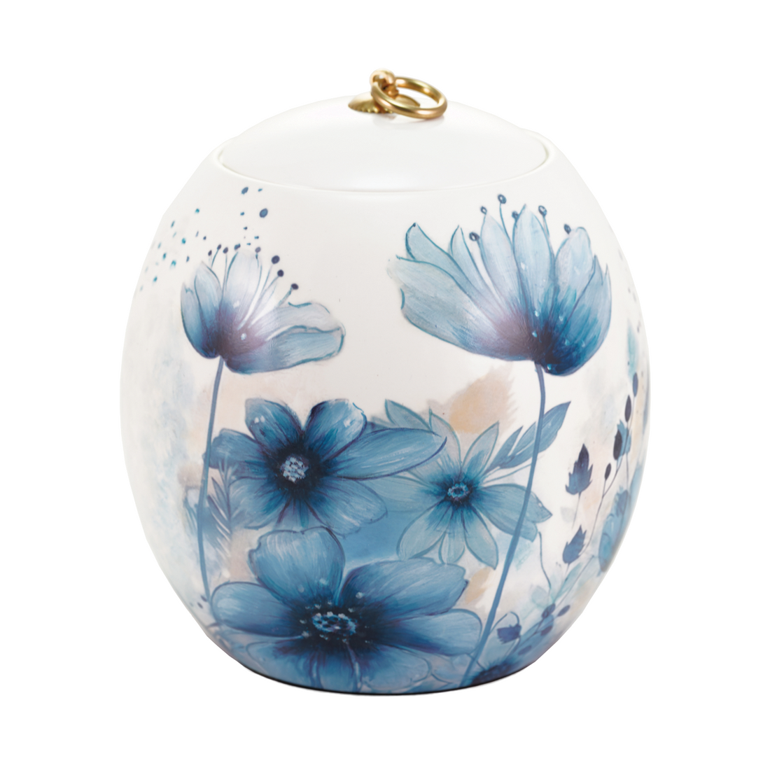 Pearl White Blue Floral Ceramic Full Size Cremation Urn