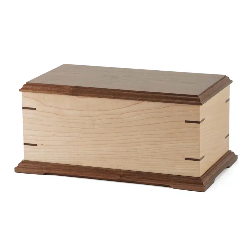 Solid Maple and Walnut Wood Full Size Cremation Urn