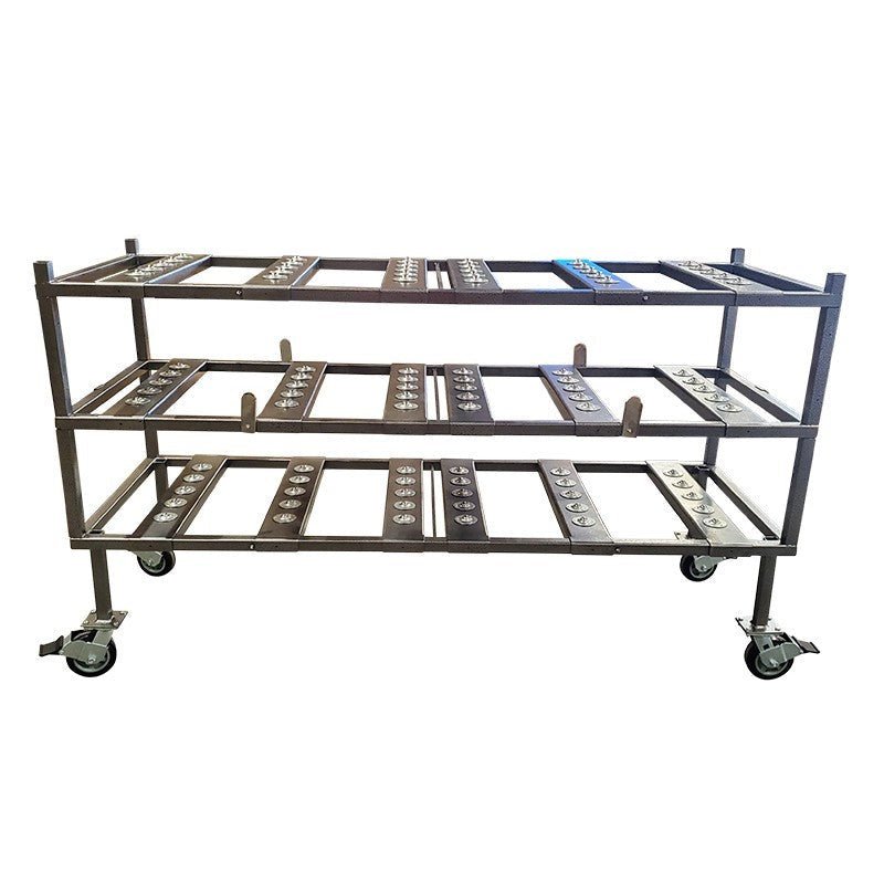 "Cadaver storage racks and mortuary roller bar storage systems – heavy-duty stainless steel construction by American Mortuary Coolers, made in the USA and shipped nationwide."