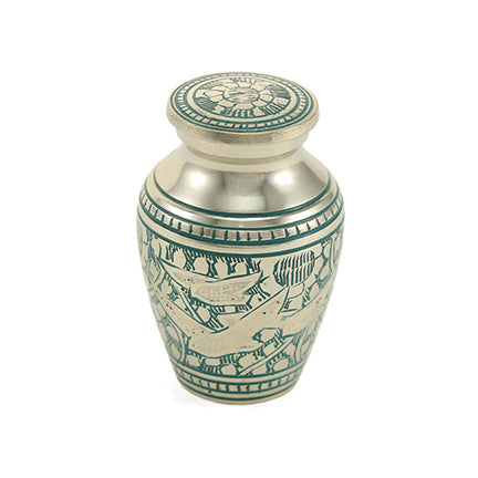 Teal Flying Doves Etched Brass Mini Keepsake Urn