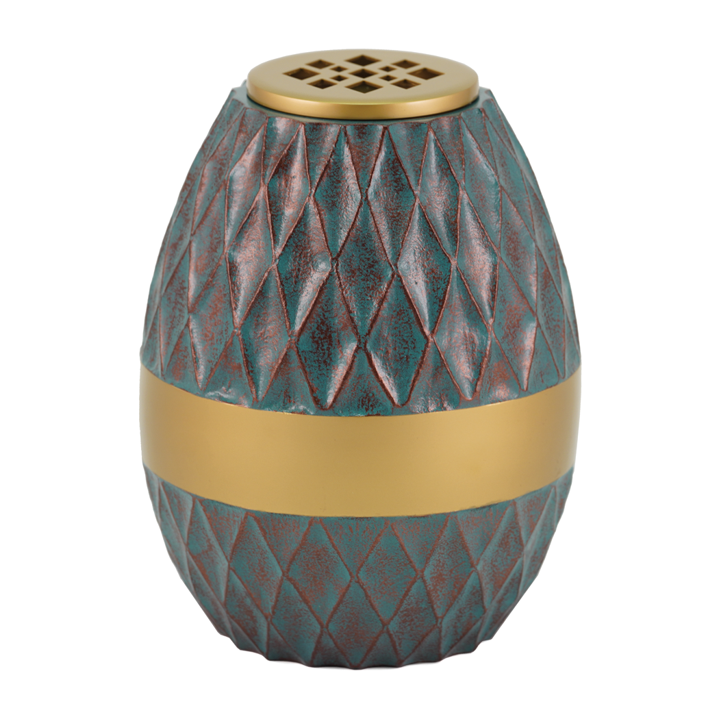 Teal Ribbed Diamond Vase Scattering Urn
