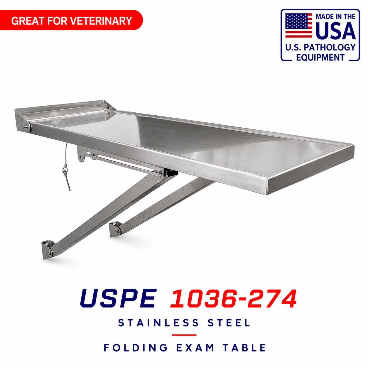 USPE 1036-274 wall mount exam table folded flat in stored position, zero floor footprint