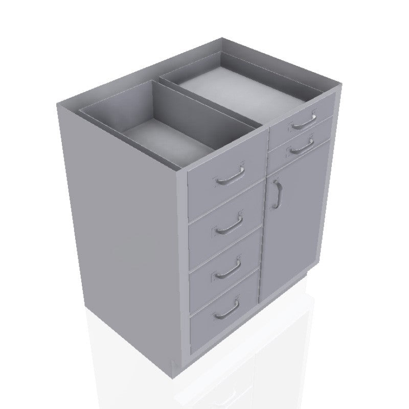 30 in. Stainless Steel Prep Room Base Cabinet: 2 Small Drawers, 4 Medium Drawers, Right Door