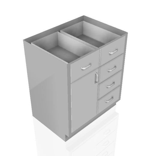 USPE 30 in. Stainless Steel Base Cabinet: 5 Medium Drawers, Left Door