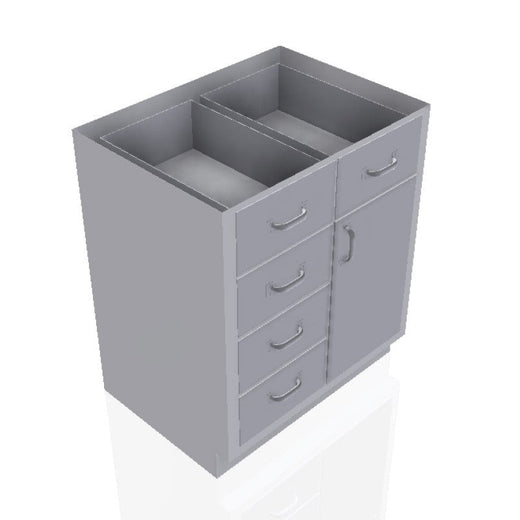 USPE 30 in. Stainless Steel Base Cabinet: 5 Medium Drawers, Right Door