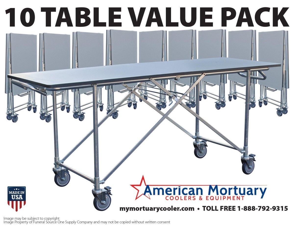 10 Value Pack: Heavy - Duty Folding Dressing Tables - Tough & Affordable Mortuary Prep Solution - American Mortuary Coolers & Equipments