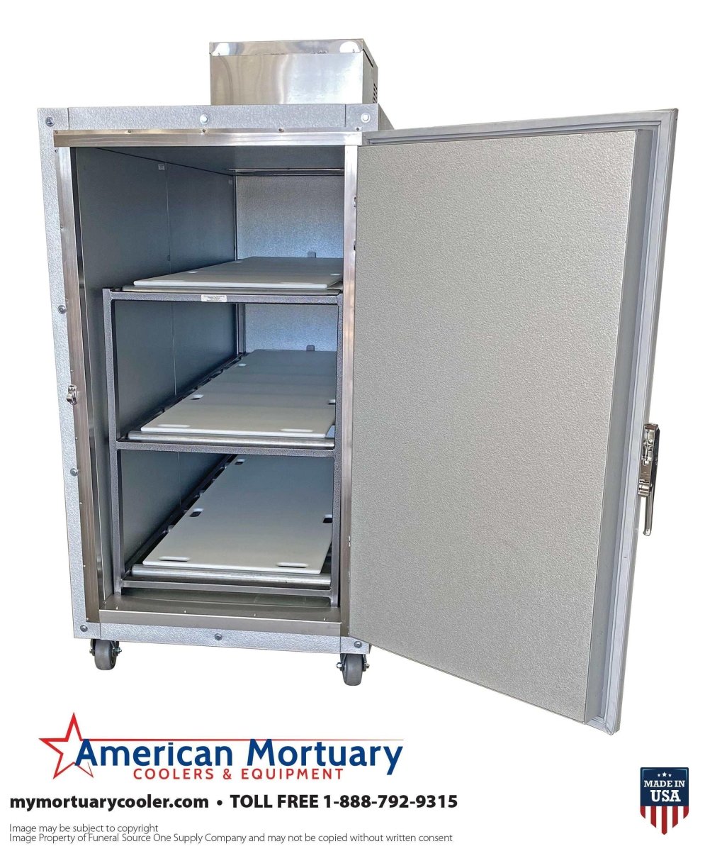 3 Body Mortuary Cooler AMC Model 3B with Interior Rolling Rack - American Mortuary Coolers & Equipments