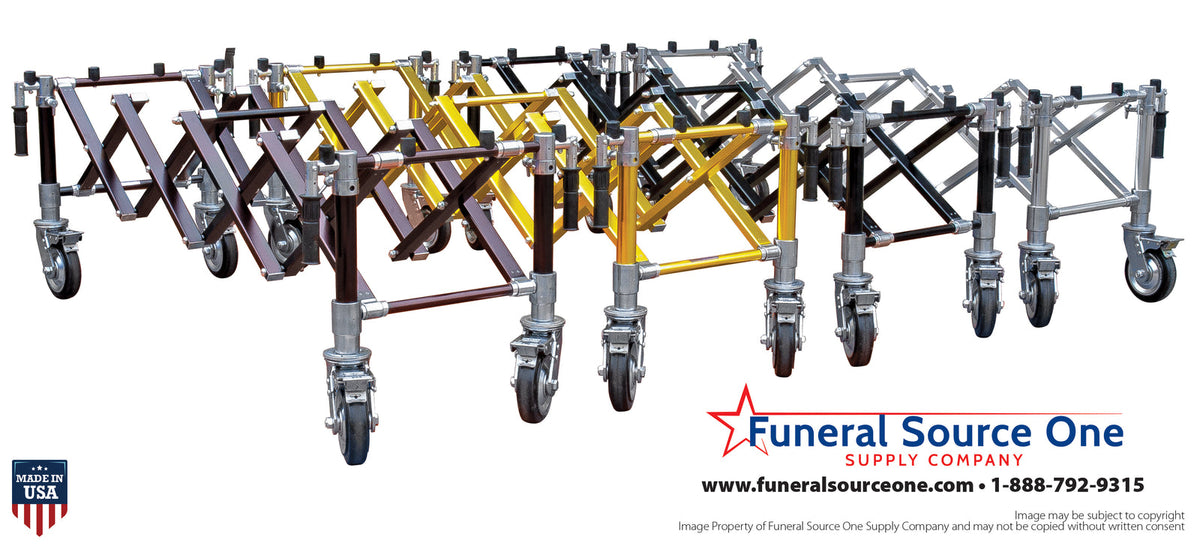 Heavy-Duty Church Truck Black Finish | 5-Finish Casket Truck Family Group View | Funeral Service Chapel & Graveside Truck | American Mortuary Coolers