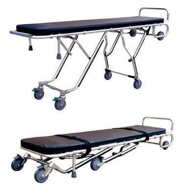 AME PRO 1000-500E Mortuary Cot with black pad and straps