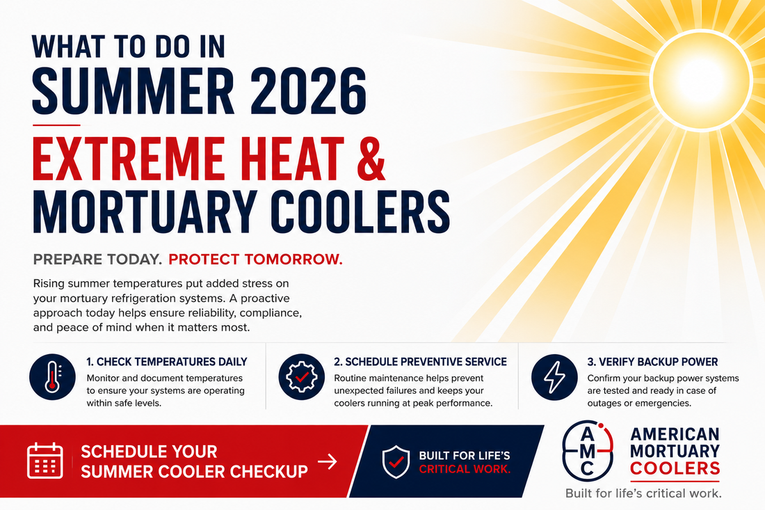 How extreme heat strains a mortuary cooler in 2026 — condenser load, refrigeration performance and summer maintenance