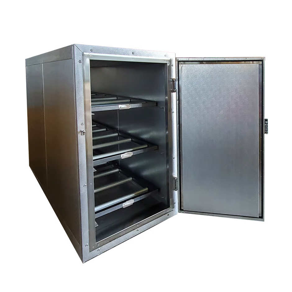 Extra-wide bariatric mortuary cooler with reinforced trays | bariatric mortuary cooler — American Mortuary Coolers