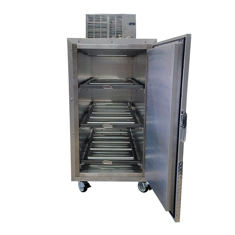 Extra-wide bariatric mortuary cooler with reinforced trays | bariatric mortuary cooler — American Mortuary Coolers