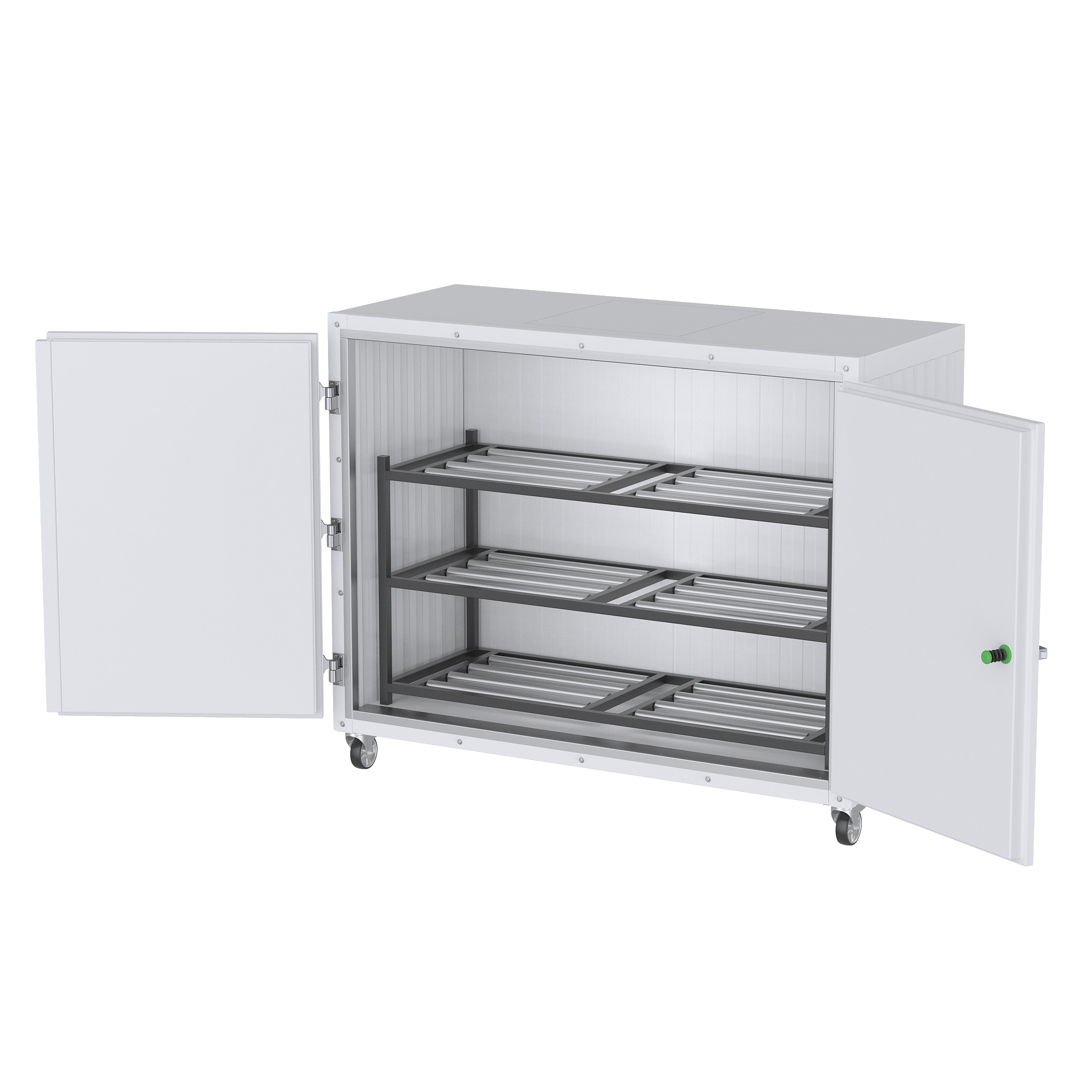  A MORTUARY COOLER WITH THE CONDENSER COILS EXPOSED, SHOWING DUST AND DEBRIS. THIS IMAGE IS FOR A TROUBLESHOOTING GUIDE ON HOW TO CLEAN REFRIGERATION UNITS.