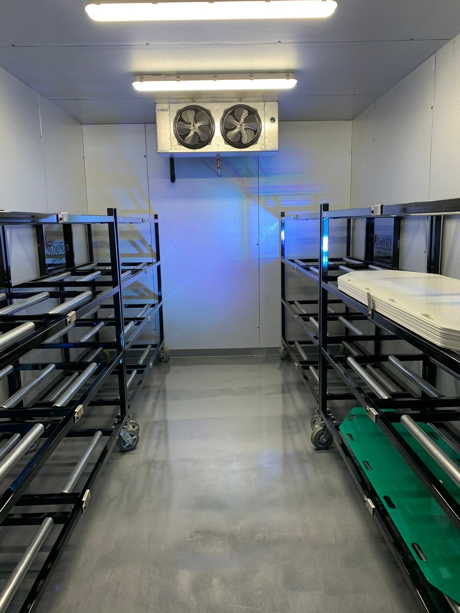 Walk-in mortuary cooler staging area for terramation services