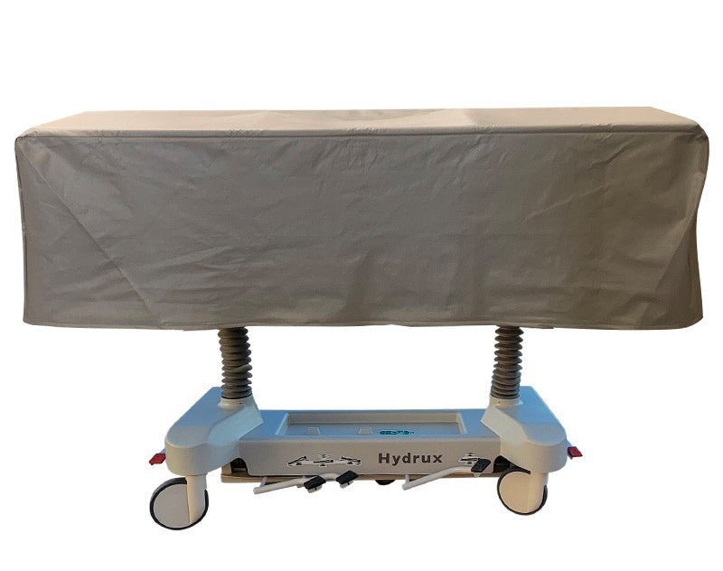 USPE-1038-2ATH hydraulic concealed cadaver transport cart with blue vinyl cover