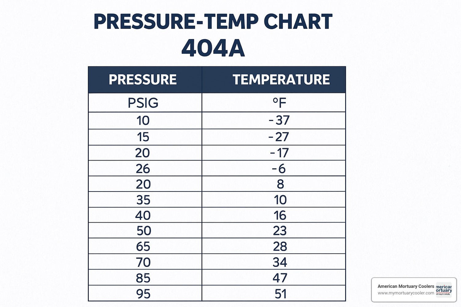 The Complete Guide to 404A Pressure-Temp Charts - American Mortuary Coolers & Equipments