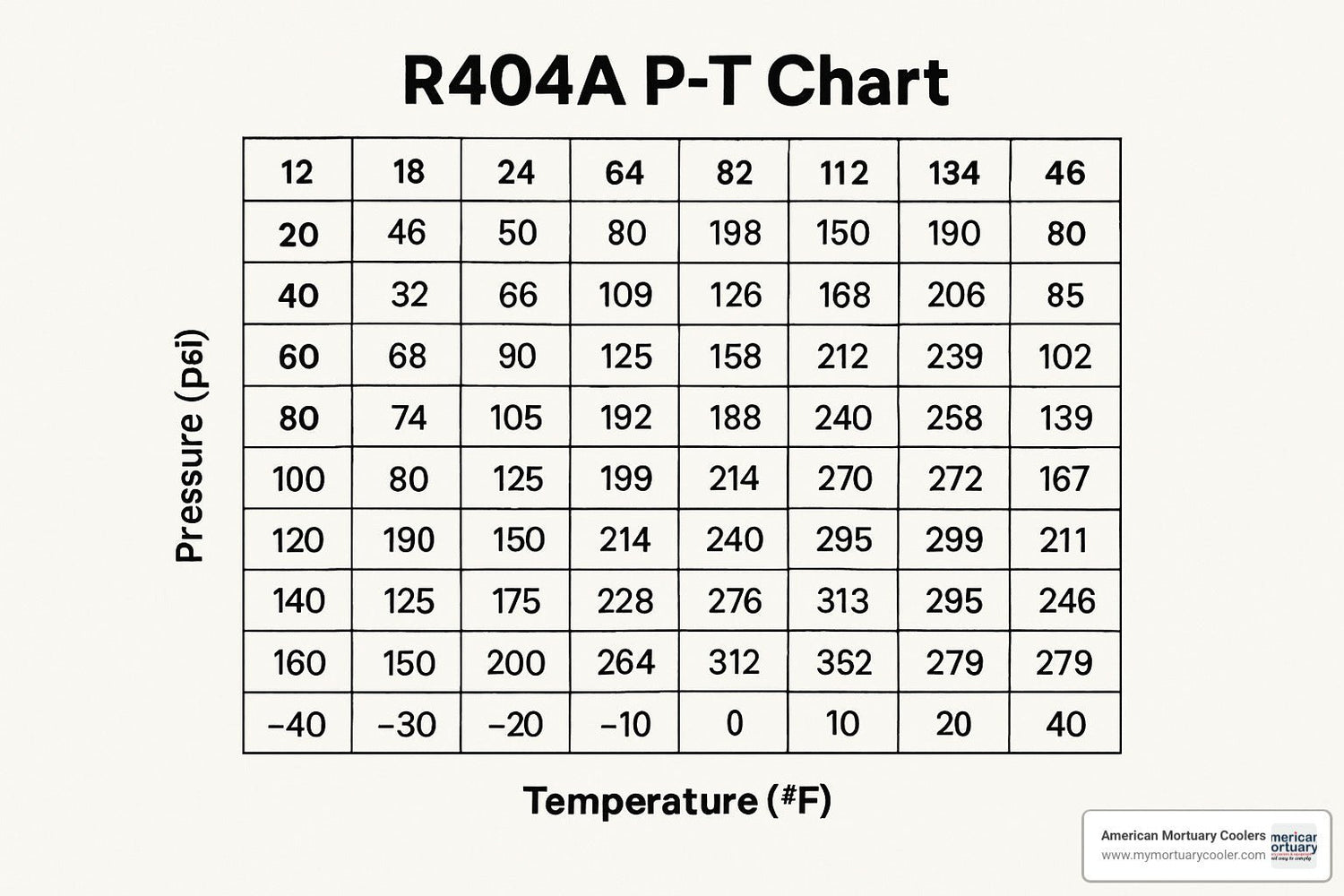 The Ultimate Guide to 404A P-T Charts: Pressure-Temperature Reference - American Mortuary Coolers & Equipments