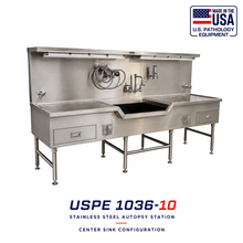 Autopsy Station with Center Sink | 304 Stainless Lab Dissection Sink | Hydro Aspirator | American-Made Pathology Equipment