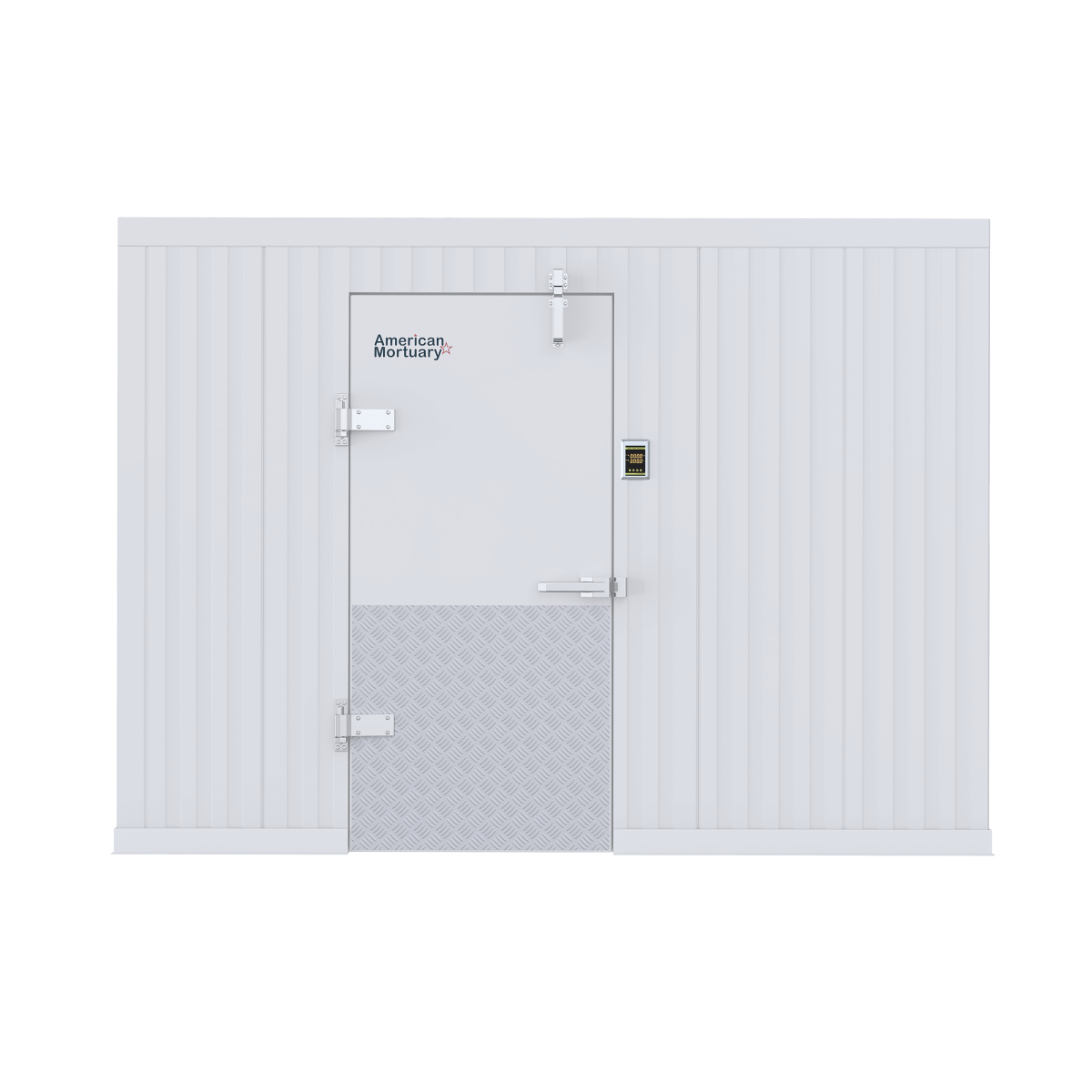 Interior view of a 10x10 walk-in mortuary cooler showing high-capacity storage and professional-grade construction