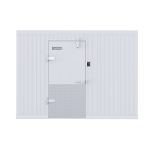 Interior view of a 10x10 walk-in mortuary cooler showing high-capacity storage and professional-grade construction
