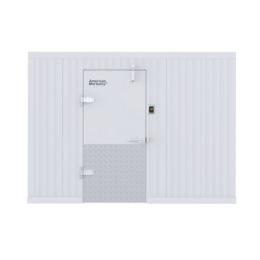 Walk-in mortuary cold storage interior — NSF stainless steel body storage, USA-made | American Mortuary Coolers