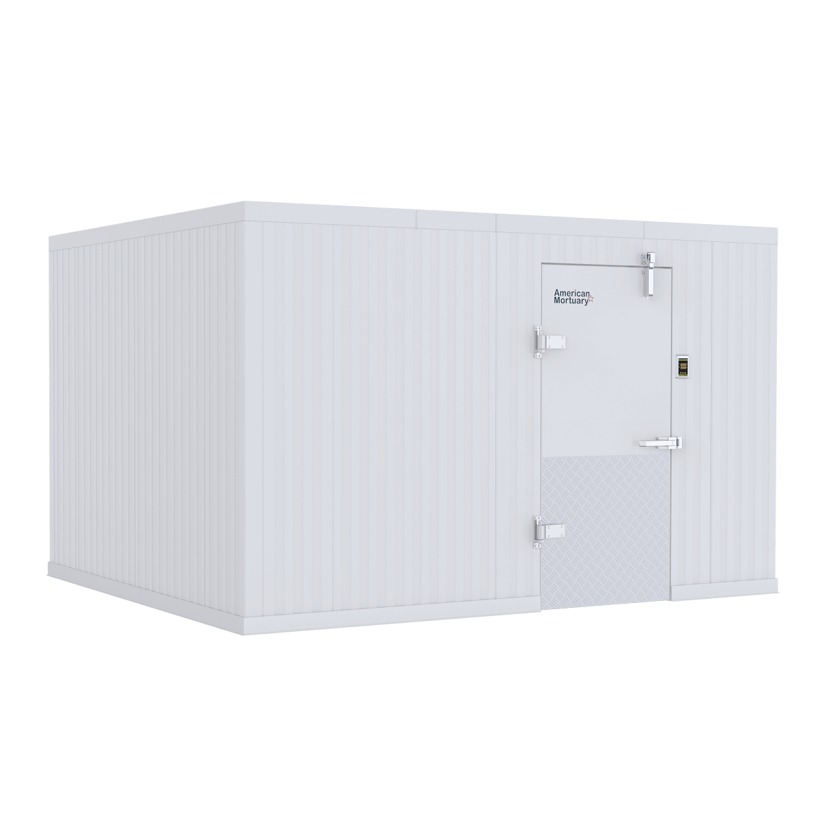 Model AMC-1012 10x12 walk-in cooler, rack-compatible mid-capacity cadaver storage