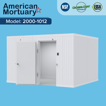 10x12 walk-in mortuary cooler, NSF-rated insulated panel morgue refrigeration, American-made