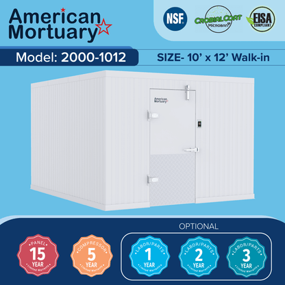  10x12 walk-in mortuary cooler ambient room temperature control exterior high-volume facility