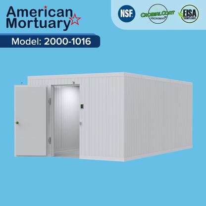 10x16 walk-in mortuary cooler Model AMC-1016, high-capacity cadaver cold storage for funeral homes