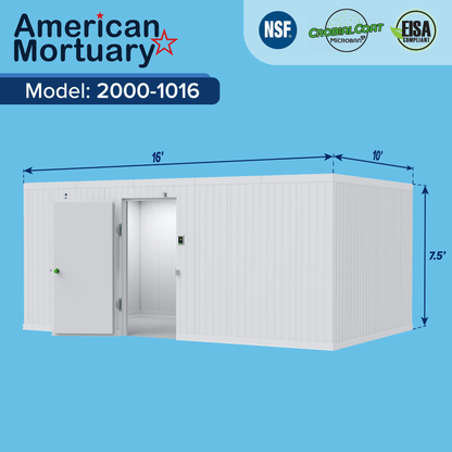10x16 walk-in mortuary cooler configuration, quick-ship high-capacity body storage
