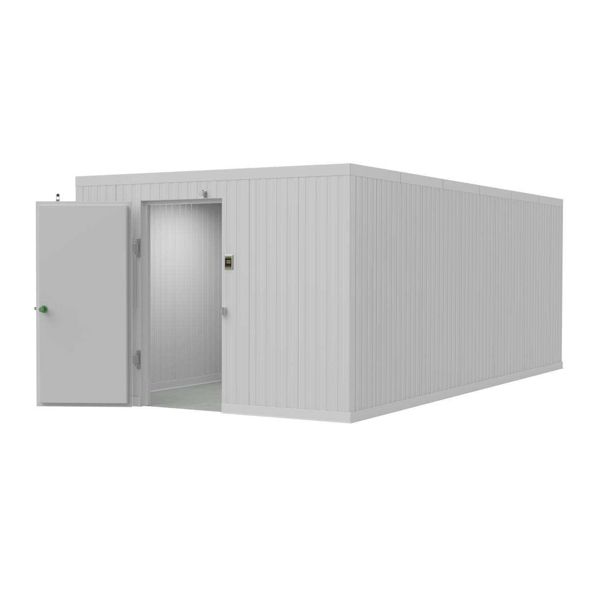 Insulated panel construction used in a 10x20 walk-in mortuary cooler for temperature stability and durability