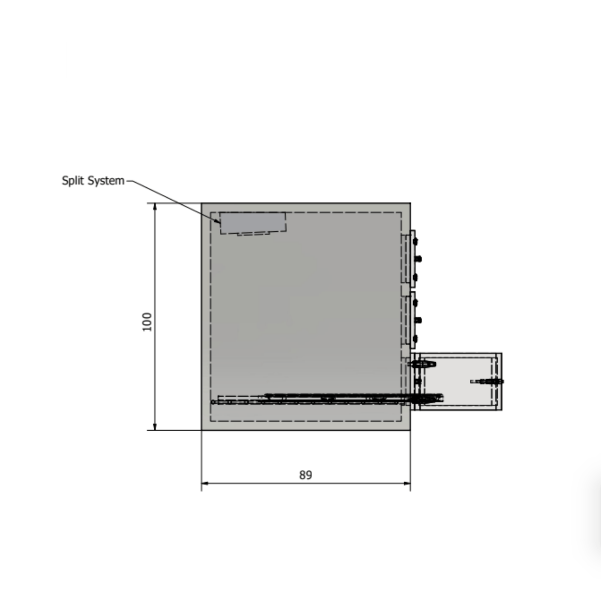 Model 1070-12MB vault cooler tray extended, slide-out stainless cadaver tray system