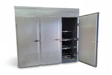 Three independent sealed bays on the 12-body triple-door mortuary cooler