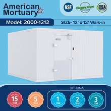 12x40 walk-in morgue cooler with roll-in cadaver racks — American Mortuary Coolers (closest-size image shown)