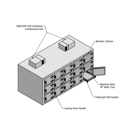 Model 1070-15MB vault cooler full exterior, American-made high-capacity bay refrigeration