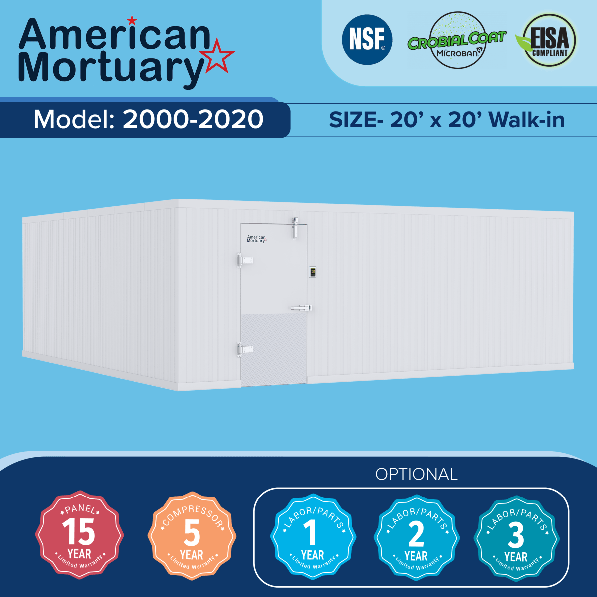 Exterior installation of a large-format institutional walk-in mortuary refrigerator at a professional medical or forensic facility
