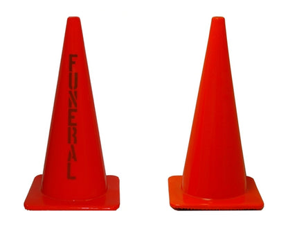 28-inch traffic cones: Funeral Imprint and Blank options