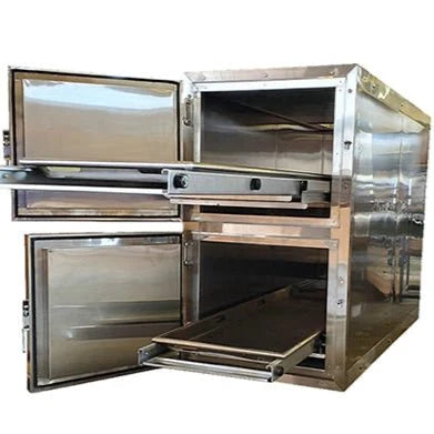2-body vertical vault morgue cooler, American-made stacked individual-chamber refrigeration