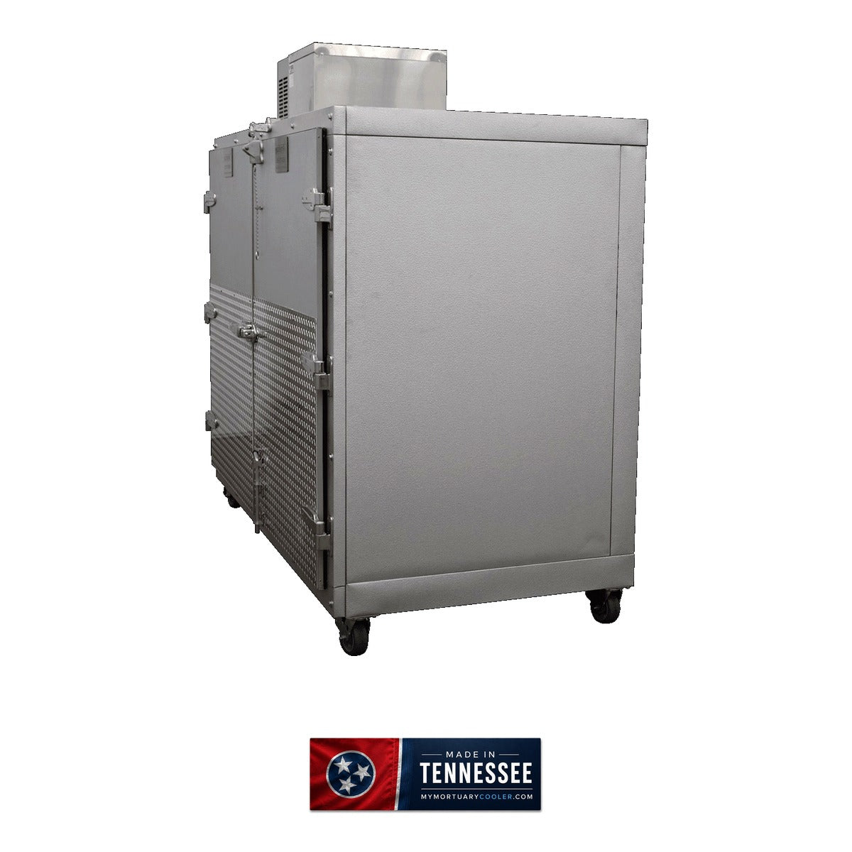 3 body extra-wide side-load upright mortuary cooler, dual-door bariatric morgue refrigeration — American Mortuary Coolers